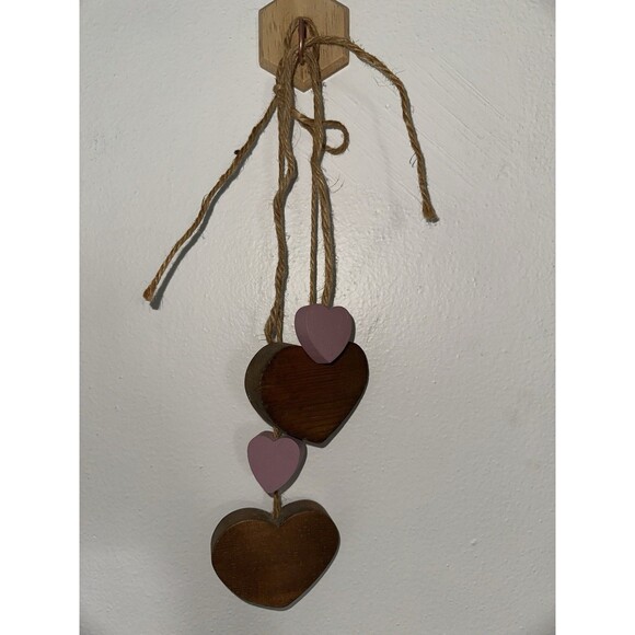 Vintage Wooden Heart Hanging Decor Set Country Grandmacore Primitive Wall Art - Picture 10 of 13